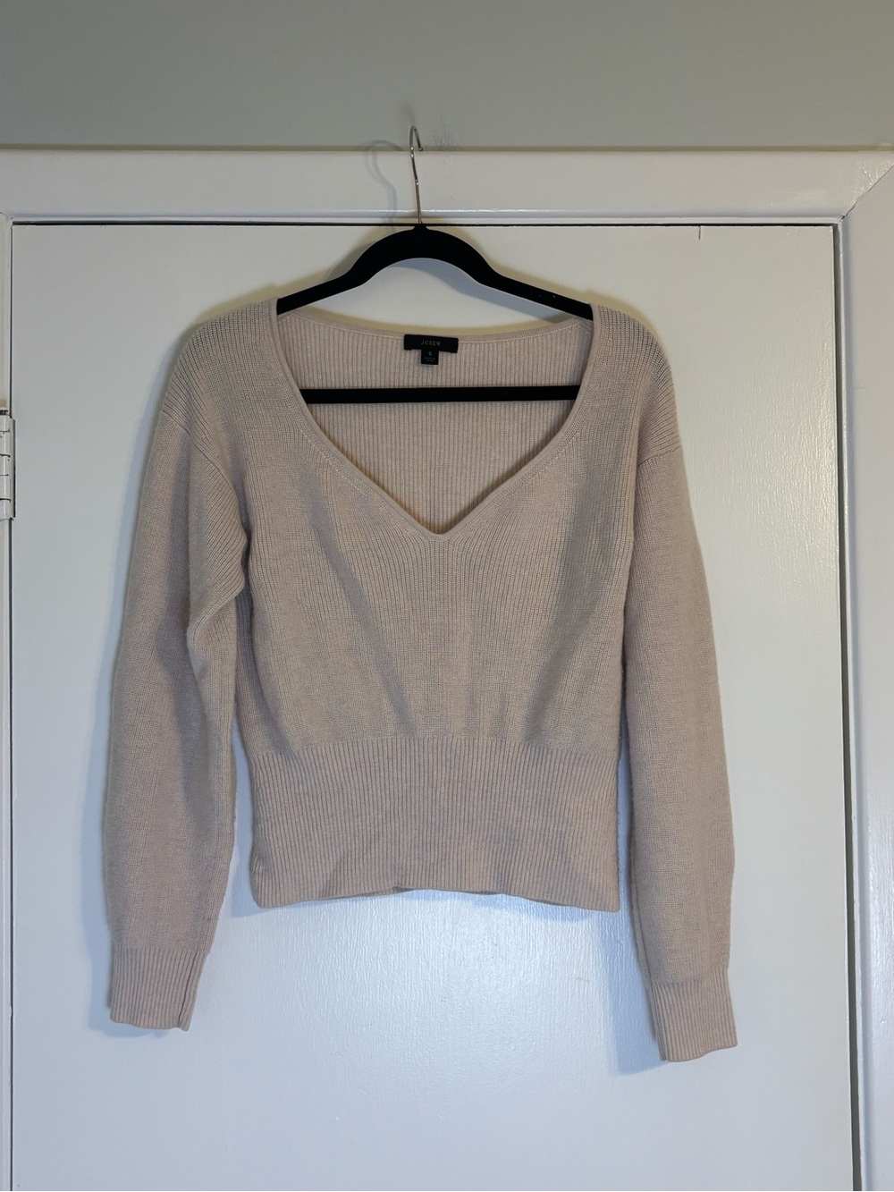 J. Crew Cream V-Neck Ribbed Waist Sweater